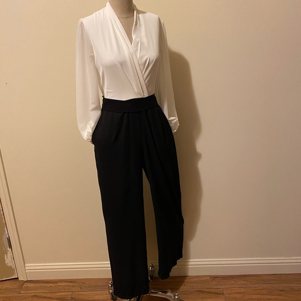 Chicwish White Wrap Bodice Black Wide-Leg Jumpsuit